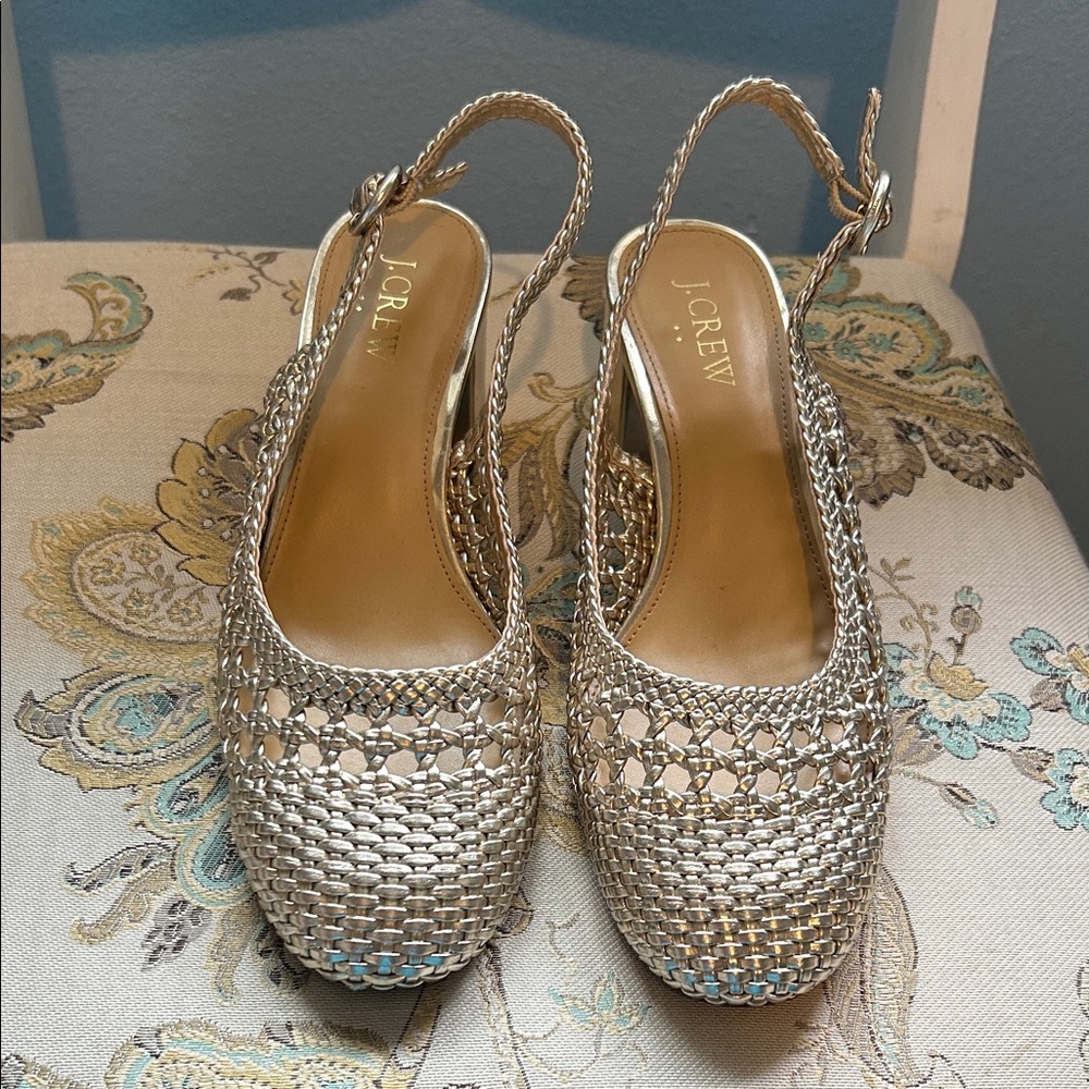 J. Crew Women's Gold Metallic Woven Slingback Sandals